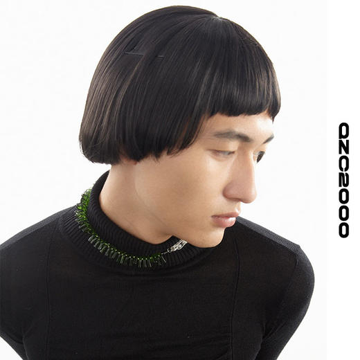 QZC2000 时装亚克力叶子拼接珍珠镶钻珠铁链磁铁吸扣项链男女饰品 商品图1