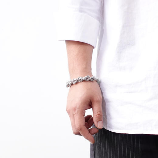 MADE BY DIZON 国风人造玉石锆石满钻手链 男女款 手工钢链编织链 商品图2