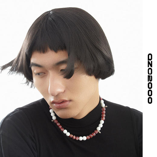 QZC2000 红色血滴纹理珍珠梦幻珍珠铆钉吊坠可调节项链男女饰品 商品图1