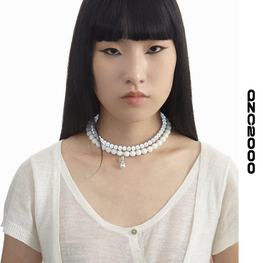 QZC2000 金属蜘蛛吊坠梦幻反光珍拼接白珍珠磁铁吸扣项链男女饰品 商品图3