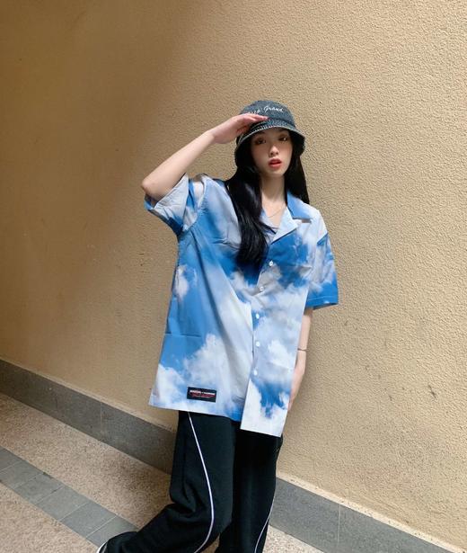 LURS新款春夏简约百搭古巴领衬衫蓝天白云元素衬衫男女上衣国潮男 商品图2