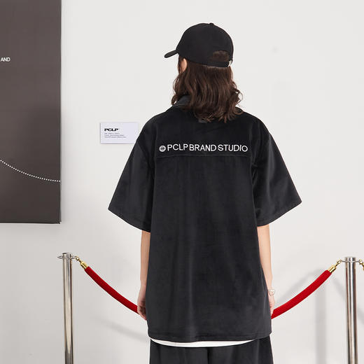 PCLP(PERCLIPS) 星星丝绒短袖衬衫国潮牌休闲宽松纯色半袖衬衣男 商品图1