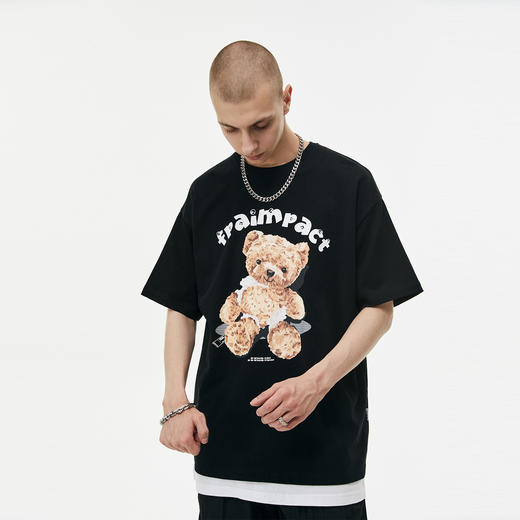 FPA(VENGETICE) 歪头小熊印花短袖T恤 国潮嘻哈宽松休闲街头情侣 商品图1