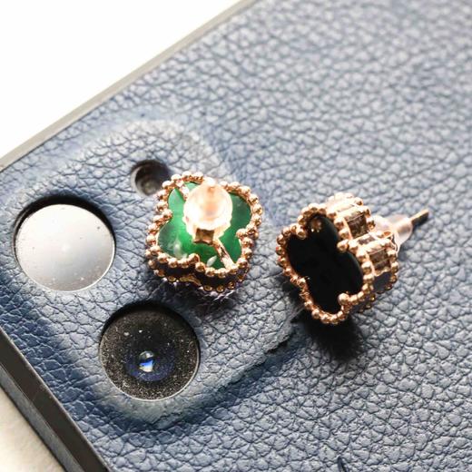 冰种墨翠四叶草耳钉18k玫瑰金镶嵌 商品图4