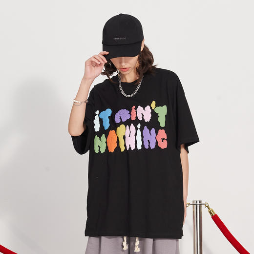 PCLP(PERCLIPS) 云朵发泡字母潮流短袖男国潮牌纯棉宽松半袖t恤男 商品图2