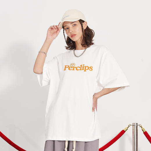 PCLP(PERCLIPS) 小熊LOGO潮流印花短袖男国潮牌纯棉宽松半袖t恤男 商品图3