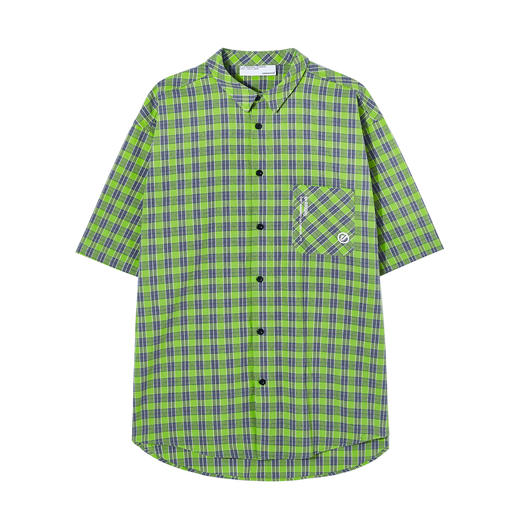 FPA(VENGETICE)绿色格纹口袋短袖衬衫 格子男国潮牌撞色宽松衬衣 商品图4