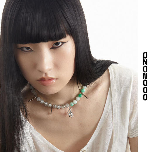 QZC2000 翡翠绿珍珠拼接粉粹珠八角形吊坠磁铁吸扣项链男女饰品 商品图1