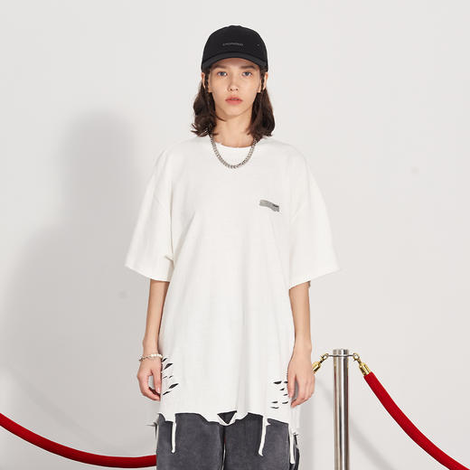 PCLP(PERCLIPS) 割烂破坏烫唛潮流印花短袖男国潮牌宽松半袖t恤男 商品图0