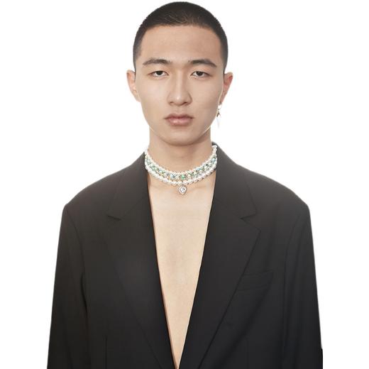 权正长 原创复古多层叠戴珍珠爱心宝石吊坠锁骨链项链 小众设计 商品图3