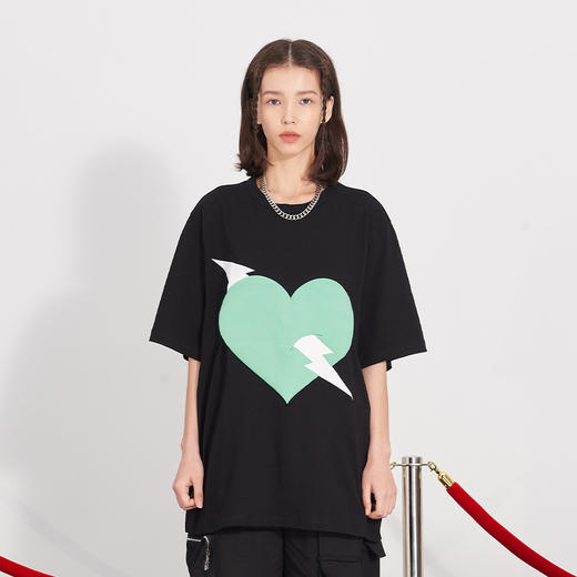 PCLP(PERCLIPS) 闪电爱心潮流印花短袖男国潮牌纯棉宽松半袖t恤男 商品图2
