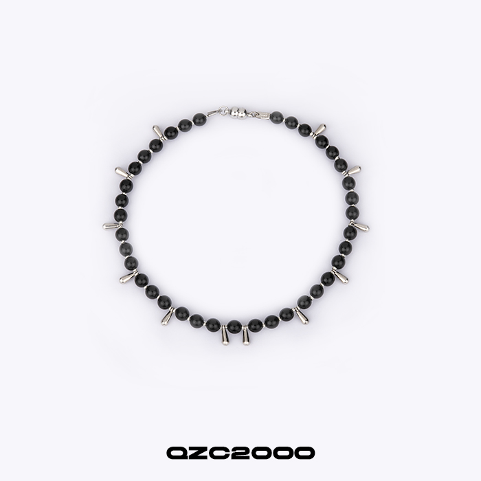 QZC2000 朋克暗黑风梦幻珍珠铆钉吊坠串珠磁铁吸扣项链男女同款