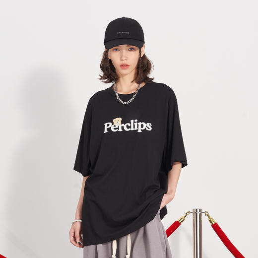 PCLP(PERCLIPS) 小熊LOGO潮流印花短袖男国潮牌纯棉宽松半袖t恤男 商品图2