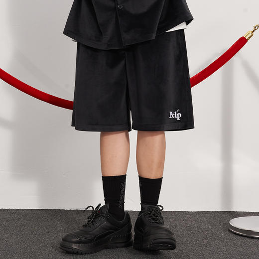 PCLP(PERCLIPS) 星星LOGO丝绒短裤国潮牌潮流百搭宽松休闲五分裤 商品图0