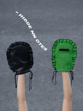 HIDDENNOTES l小众设计花边趣味抽绳包 夏季包包女斜挎黑绿手机包