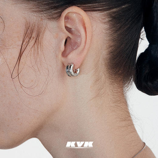 KVK双环双色925银耳环高级感原创小众设计简约个性耳钉女耳饰轻奢 商品图1