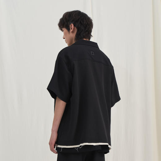 PCLP(PERCLIPS) 毛边破坏短袖衬衫国潮牌黑色休闲夏季半袖衬衣男 商品图1