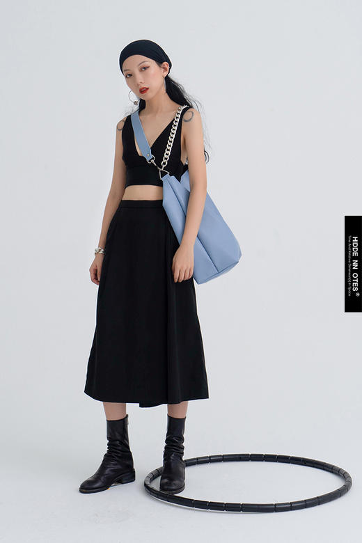 〖HIDDE NN OTES〗原创单肩包 仿羊皮大容量雾霾蓝链条斜挎托特包 商品图3