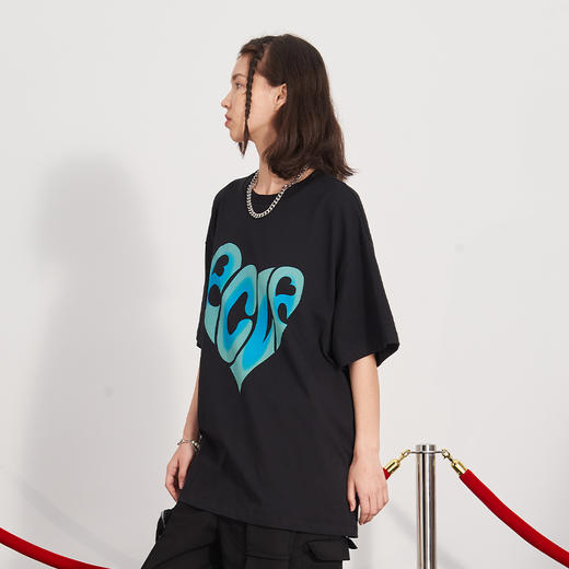 PCLP(PERCLIPS) 爱心LOGO潮流印花短袖男国潮牌纯棉宽松半袖t恤男 商品图3