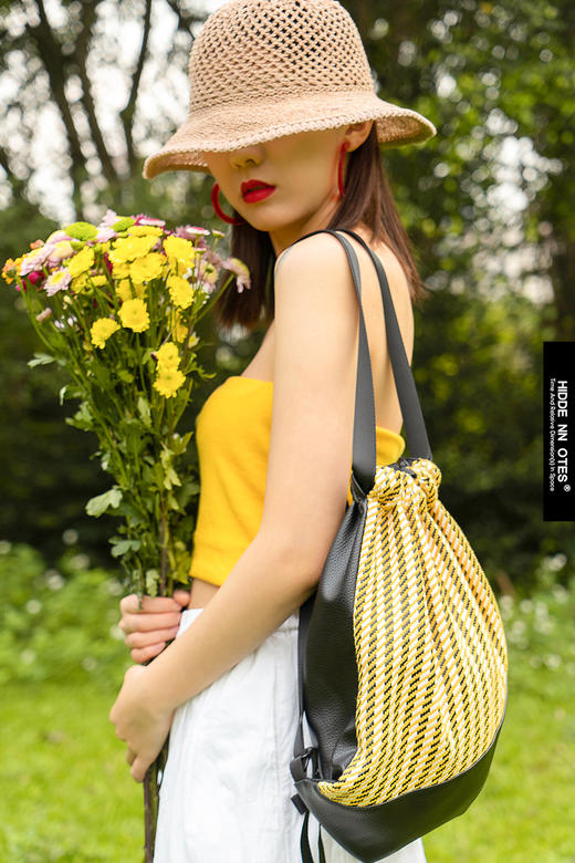 〖HIDDENNOTES〗原创抽绳包 ins阳光元气鹅黄编织单/双肩托特包 商品图2