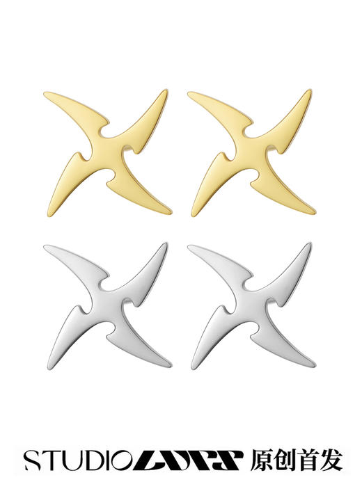 LURS爆款原创设计夏天清新百搭防过敏网红简约小巧手里剑飞镖耳钉 商品图0