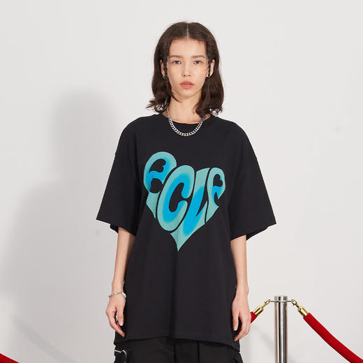 PCLP(PERCLIPS) 爱心LOGO潮流印花短袖男国潮牌纯棉宽松半袖t恤男 商品图0