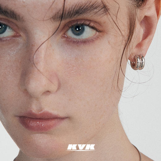 KVK双环双色925银耳环高级感原创小众设计简约个性耳钉女耳饰轻奢 商品图0