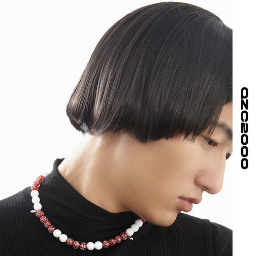 QZC2000 红色血滴纹理珍珠梦幻珍珠铆钉吊坠可调节项链男女饰品 商品图4