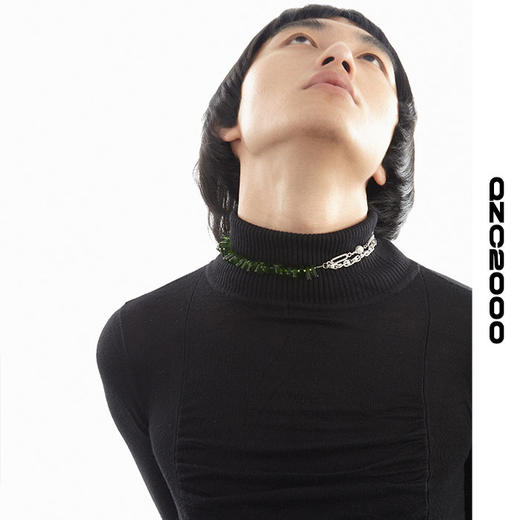 QZC2000 时装亚克力叶子拼接珍珠镶钻珠铁链磁铁吸扣项链男女饰品 商品图3