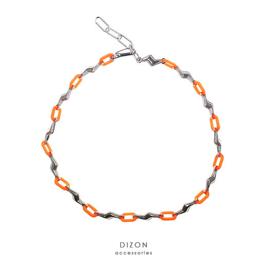 DIZON 小众设计锁链式工业机能项链 潮男钛钢荧光绿闪电锁骨短链 商品图2