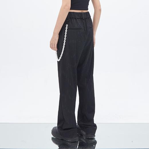 PCLP(PERCLIPS) 条纹西裤休闲长裤 白色裤链微喇叭裤型西装裤 商品图2