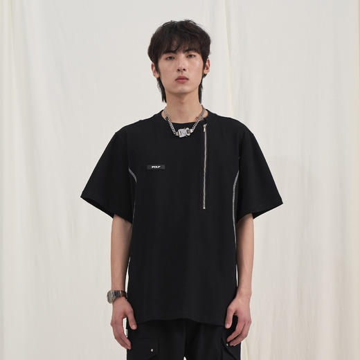 PCLP(PERCLIPS) 拉链坎线胶牌短袖夏季国潮牌潮流宽松圆领半袖t恤 商品图1