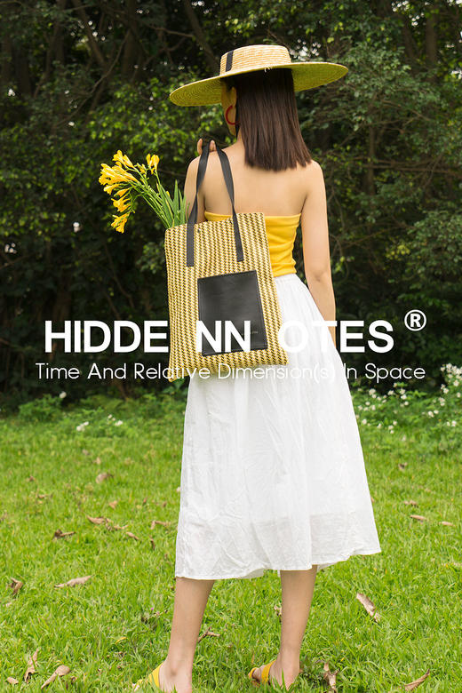 〖HIDDENNOTES〗原创单肩包 阳光元气鹅黄色编织单肩tote托特包 商品图0