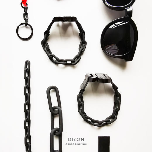 DIZON 哑黑高街机能风金属安全扣手链  不退色链条拼接织带手链 商品图3