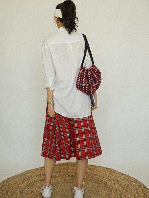 〖HIDDE NN OTES〗原创抽绳包 红色编织条纹呢子简约双肩包女 商品图1