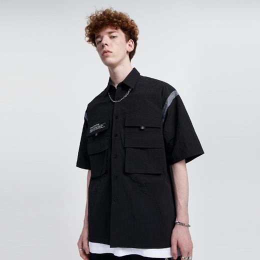 FPA(VENGETICE)反光条口袋短袖衬衫 街头工装男女国潮牌半袖衬衣 商品图1