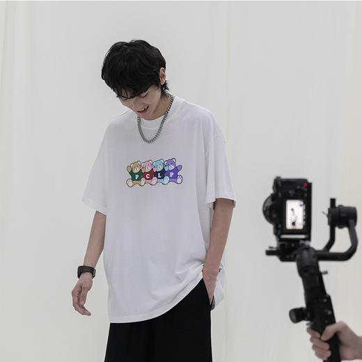 PCLP(PERCLIPS)四只小熊短袖 国潮牌情侣装2021新款白色半袖t恤男 商品图2