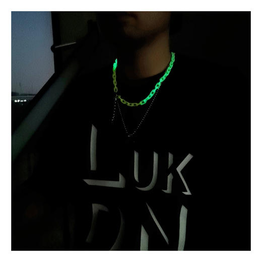 DIZON 夜光香味套装锁骨链男 双层钛钢圆牌项链 哑光锁链香薰链 商品图2