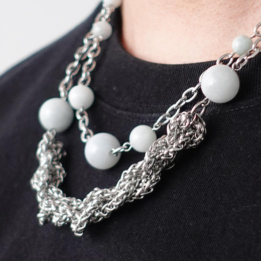 made by dizon 国风人造玉石锆石编织项链套装 手工钛钢男项链 商品图1