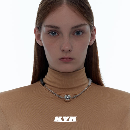 KVK黑白玛瑙拼接项链2021年新款轻奢小众设计感气质简约拼接项链 商品图0