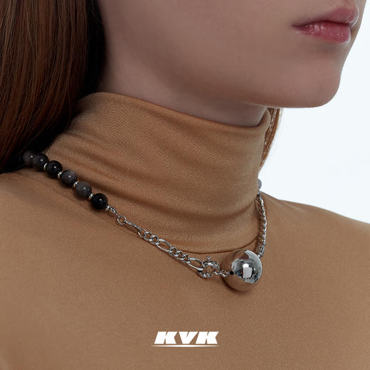 KVK黑白玛瑙拼接项链2021年新款轻奢小众设计感气质简约拼接项链 商品图1