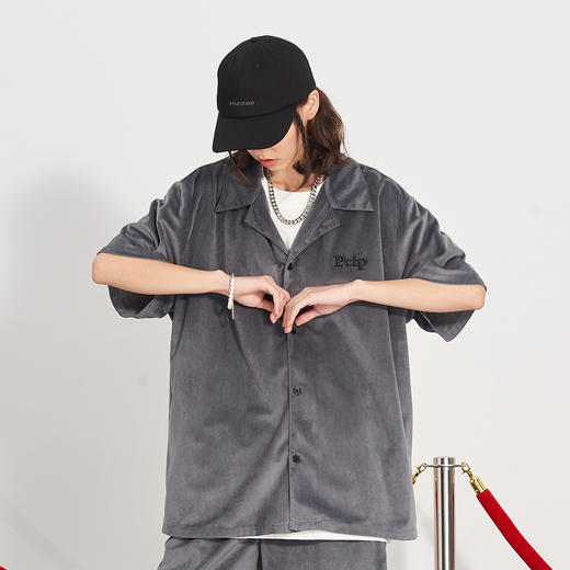 PCLP(PERCLIPS) 星星丝绒短袖衬衫国潮牌休闲宽松纯色半袖衬衣男 商品图3