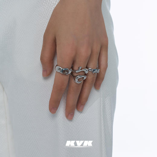 KVK戒指女夏925银轻奢小众设计感简约冷淡风毒蚀组合戒指套装潮 商品图2