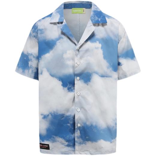 LURS新款春夏简约百搭古巴领衬衫蓝天白云元素衬衫男女上衣国潮男 商品图4