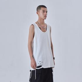 PCLP(PERCLIPS) 下摆割烂破洞打底背心 纯色打底宽松汗衫无袖内搭