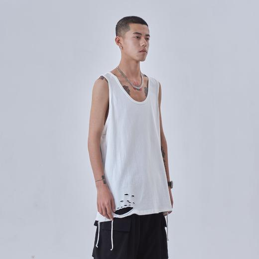 PCLP(PERCLIPS) 下摆割烂破洞打底背心 纯色打底宽松汗衫无袖内搭 商品图0