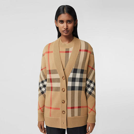 【一】BURBERRY 巴宝莉 女士格纹科技羊毛提花开衫 典藏米色 8039153 A7026 商品图0