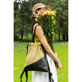 〖HIDDENNOTES〗原创抽绳包 ins阳光元气鹅黄编织单/双肩托特包