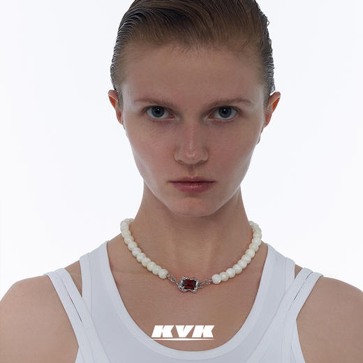 KVK白玉串珠拼接红宝石项链2021新款小众设计感轻奢小众女锁骨链 商品图0
