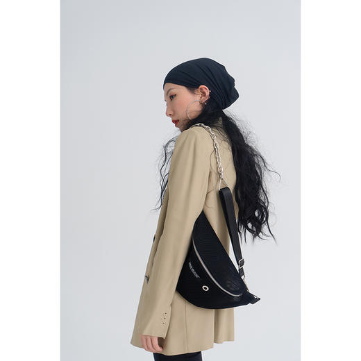 〖HIDDE NN OTES〗原创单肩包百搭链条网格斜挎水饺型黑色腰包ins 商品图0